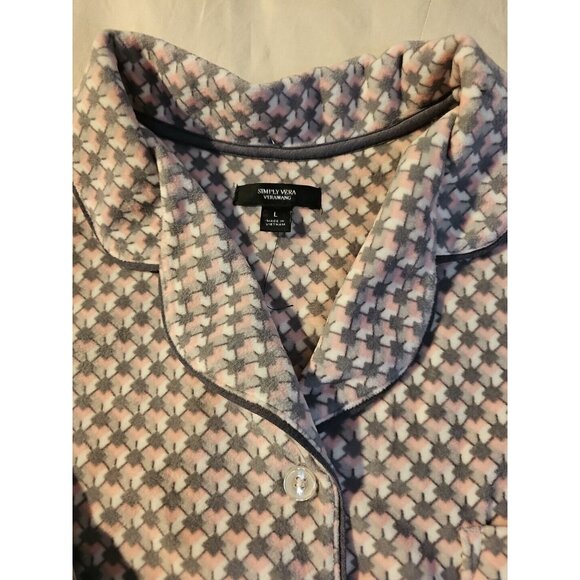 Simply Vera Two-piece Pink & Gray Warm Fleece Pajama Set Women's L New - Picture 3 of 6